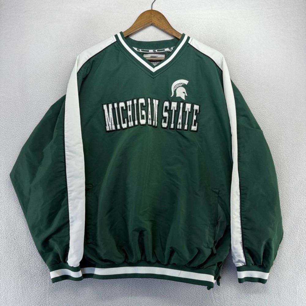Vintage Michigan State Spartans Windbreaker Jacket Men's XL Green Spellout Logo